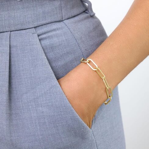 Nuragold 10k الذهب الأصفر الحقيقي مشبك ورق 7 مم ممدود كابل ربط سوار (7 "-8") مجوهرات إيطالية للرجال والنساء in Saudi Arabia