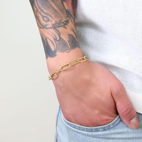 Nuragold 10k الذهب الأصفر الحقيقي مشبك ورق 7 مم ممدود كابل ربط سوار (7 "-8") مجوهرات إيطالية للرجال والنساء in Saudi Arabia