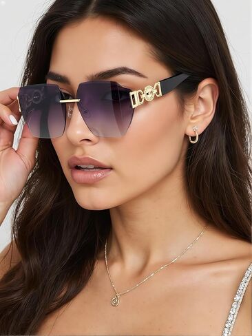Oversized Frameless Sunglasses for Women Trendy Rectangular Wraparound Womens Sunglasses Travel Photography Sun Glasses in Saudi Arabia