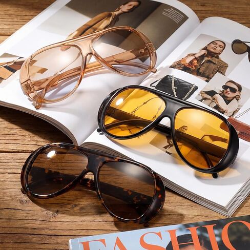 JATEBI 3 Pcs Retro Oversized Aviator Sunglasses for Women Men 70s Trendy Thick Sun Glasses UV400 in Kuwait