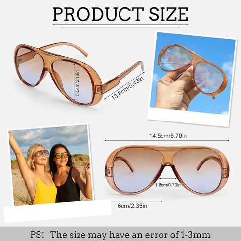 JATEBI 3 Pcs Retro Oversized Aviator Sunglasses for Women Men 70s Trendy Thick Sun Glasses UV400 in Kuwait