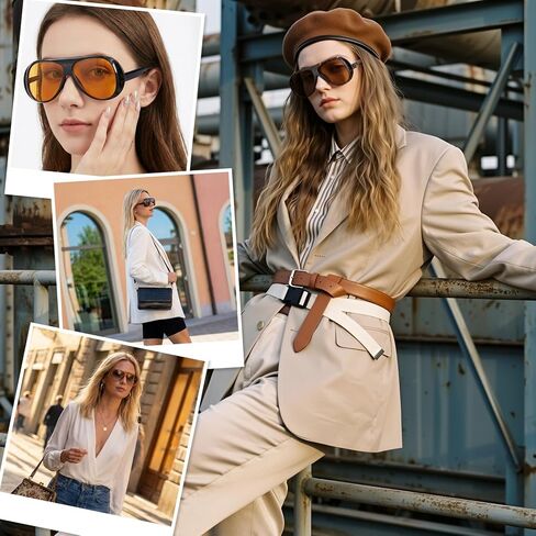 JATEBI 3 Pcs Retro Oversized Aviator Sunglasses for Women Men 70s Trendy Thick Sun Glasses UV400 in Kuwait