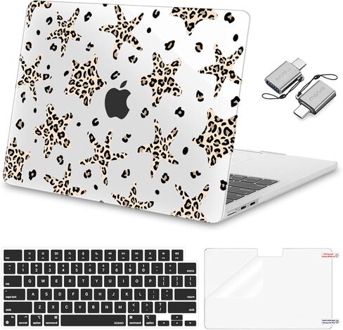 حافظة MOSISO متوافقة مع جهاز MacBook Air 13 بوصة M5 2026 M4 2025 M3 M2 2024-2022 A3449 A3240 A3113 A2681، غطاء صلب وغطاء لوحة مفاتيح وفيلم شاشة ونوع C لجهاز MacBook Air 13.6 بوصة، حافظة Leopard Starfish in Saudi Arabia