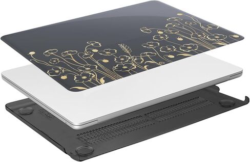 MOSISO Compatible with MacBook Air 13 inch Case 2025 2024 2023 2022 M4 A3240 M3 A3113 M2 A2681, Protective Plastic Hard Shell & Keyboard Cover for MacBook Air 13.6 inch Case, Golden Line Sketch Flower in Saudi Arabia