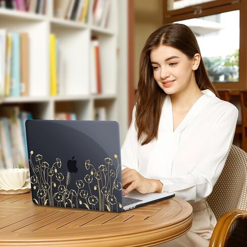 MOSISO Compatible with MacBook Air 13 inch Case 2025 2024 2023 2022 M4 A3240 M3 A3113 M2 A2681, Protective Plastic Hard Shell & Keyboard Cover for MacBook Air 13.6 inch Case, Golden Line Sketch Flower in Saudi Arabia