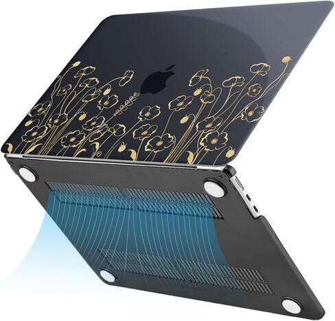 MOSISO Compatible with MacBook Air 13 inch Case 2025 2024 2023 2022 M4 A3240 M3 A3113 M2 A2681, Protective Plastic Hard Shell & Keyboard Cover for MacBook Air 13.6 inch Case, Golden Line Sketch Flower in Saudi Arabia