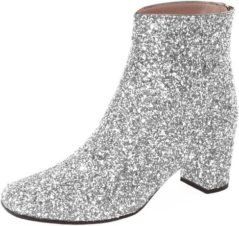 XYD Women Glitter Low Block Heel Ankle Boots Round Toe Festival Party Booties Shoes with Zip in Saudi Arabia