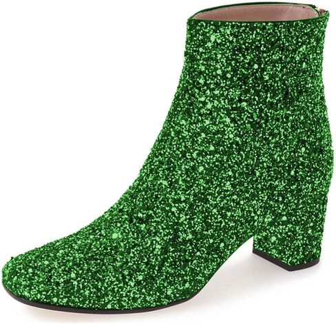 XYD Women Glitter Low Block Heel Ankle Boots Round Toe Festival Party Booties Shoes with Zip in Saudi Arabia
