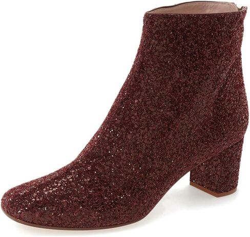 XYD Women Glitter Low Block Heel Ankle Boots Round Toe Festival Party Booties Shoes with Zip in Saudi Arabia