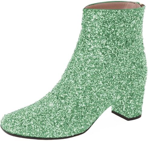 XYD Women Glitter Low Block Heel Ankle Boots Round Toe Festival Party Booties Shoes with Zip in Saudi Arabia