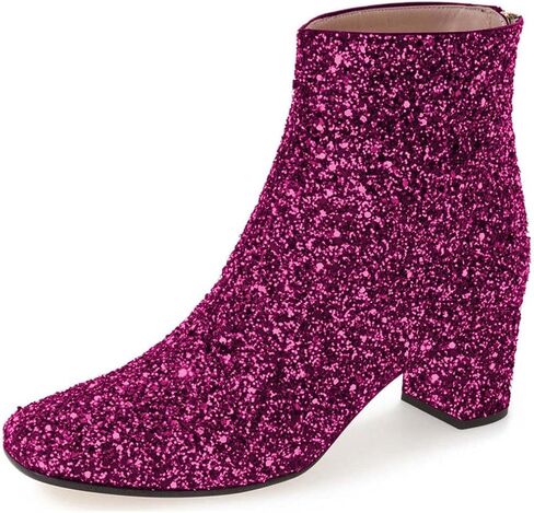 XYD Women Glitter Low Block Heel Ankle Boots Round Toe Festival Party Booties Shoes with Zip in Saudi Arabia