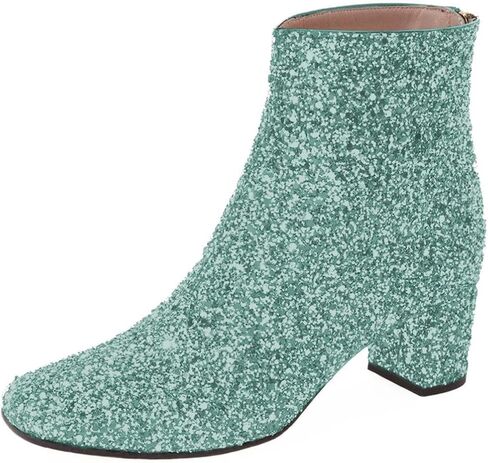 XYD Women Glitter Low Block Heel Ankle Boots Round Toe Festival Party Booties Shoes with Zip in Saudi Arabia