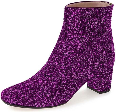 XYD Women Glitter Low Block Heel Ankle Boots Round Toe Festival Party Booties Shoes with Zip in Saudi Arabia