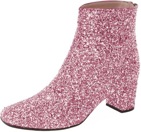 XYD Women Glitter Low Block Heel Ankle Boots Round Toe Festival Party Booties Shoes with Zip in Saudi Arabia