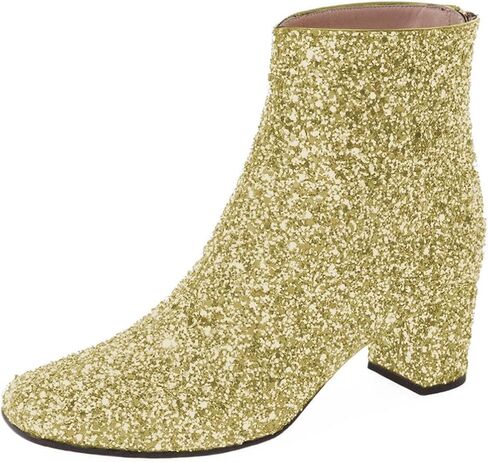 XYD Women Glitter Low Block Heel Ankle Boots Round Toe Festival Party Booties Shoes with Zip in Saudi Arabia