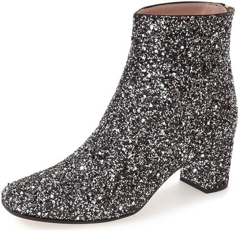 XYD Women Glitter Low Block Heel Ankle Boots Round Toe Festival Party Booties Shoes with Zip in Saudi Arabia