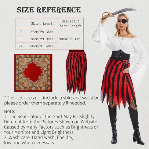 Womens Pirate Costume Set,Pirate Skirt Women Adults Accessories with Head Scarf Eye Patch Skeleton Necklace in Kuwait