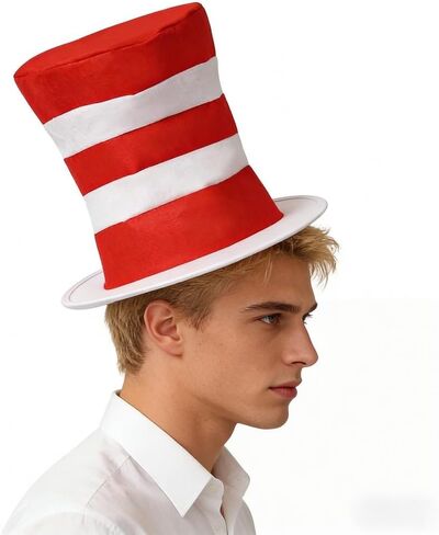 Red and White Striped Top Cat Hat For Men,Costume Hat Accessory for Halloween and Role-Play in Kuwait