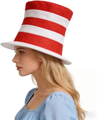 Red and White Striped Top Cat Hat For Men,Costume Hat Accessory for Halloween and Role-Play in Kuwait