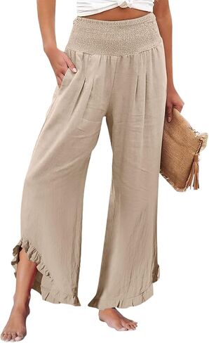 Womens Linen Pants Wide Leg High Waisted Palazzo Pants Summer Flowy Beach Lounge Casual Trousers in Saudi Arabia