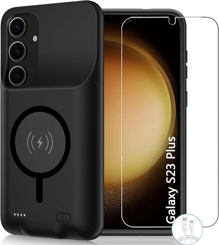 حافظة بطارية لهاتف Galaxy S24 Ultra، قوية 12000 مللي أمبير في الساعة وغطاء شحن وقائي محمول ممتد متوافق مع حافظة شاحن لاسلكي Galaxy S24 Ultra مع واقي شاشة 1x وكابل 1x - أسود in Kuwait