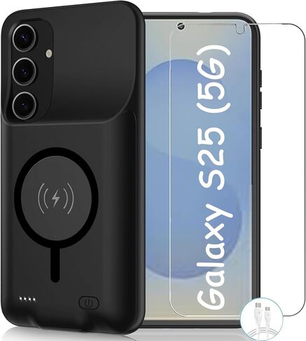 حافظة بطارية لهاتف Galaxy S24 Ultra، قوية 12000 مللي أمبير في الساعة وغطاء شحن وقائي محمول ممتد متوافق مع حافظة شاحن لاسلكي Galaxy S24 Ultra مع واقي شاشة 1x وكابل 1x - أسود in Kuwait