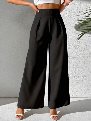 Women’s High Waist Wide Leg Pants - Casual Loose Trousers with Pleats, Summer Office Wear for Women in Saudi Arabia