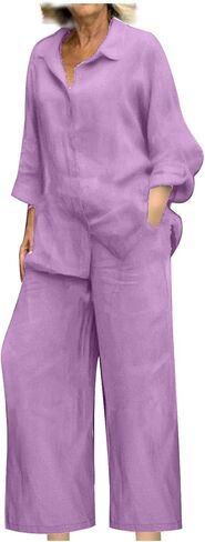 bmkBWO Linen Sets for Women 2 Piece,Button Down Plus Size Summer Shirts Wide Leg Linen Pants Lounge Outfits Clothes 2026 in Saudi Arabia