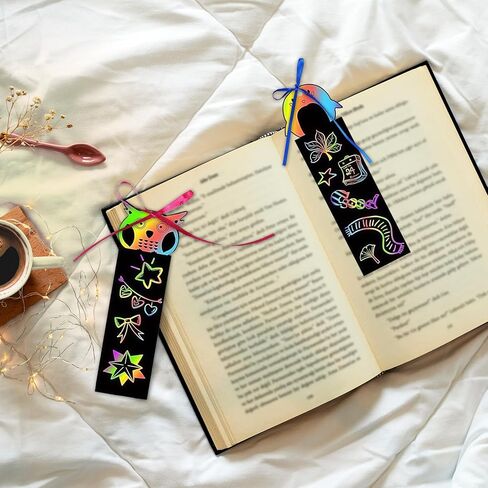 100Pcs Scratch Art Bookmarks Making Kit for Kids, Scratch Paper DIY Animal Bookmarks Bulk with 100Pcs Ribbons and 50Pcs Wood Stylus for Classroom Activities School Supplies Party Favors in Kuwait