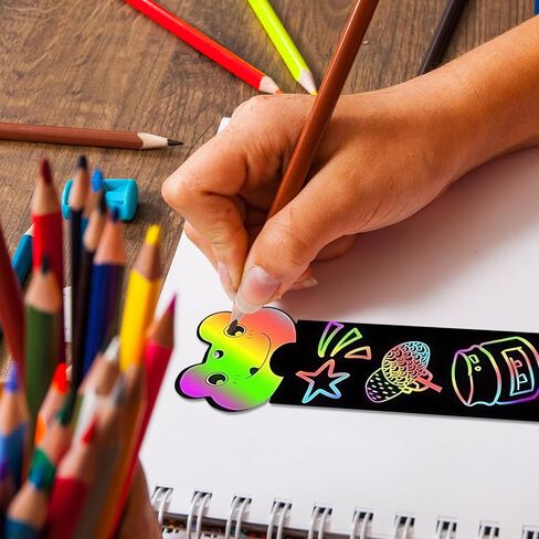 100Pcs Scratch Art Bookmarks Making Kit for Kids, Scratch Paper DIY Animal Bookmarks Bulk with 100Pcs Ribbons and 50Pcs Wood Stylus for Classroom Activities School Supplies Party Favors in Kuwait