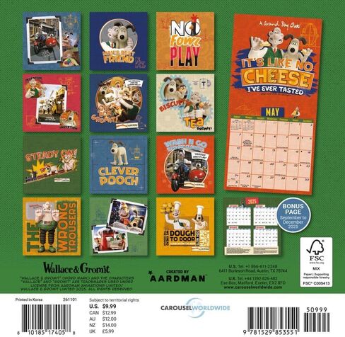 Carousel Calendars, Wallace and Gromit 2026 Mini Wall Calendar, 7'' X 7'', 16-Month Calendar with Stapled Binding in Kuwait