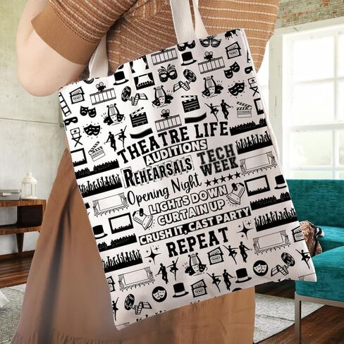WCGXKO Theatre Life Tote Bag Comedy Tragedy Mask Gift Theater Drama Gift Drama Actor Merch in Saudi Arabia