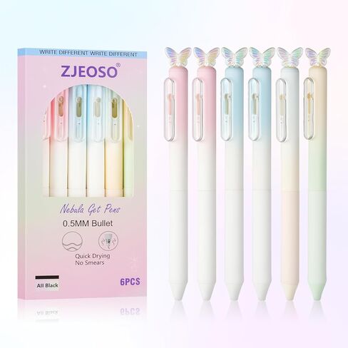 6 Pack Cute Aesthetic Gradient Gel Pens, 0.5mm Fine Point Quick Dry Black Ink, Smooth Writing Retractable Pens with Spinning Butterfly, 10 Refills Included, Cute Office School Supplies Gifts for Women in Saudi Arabia