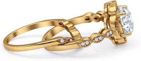 OMRANII Round Floral Antique Bridal Set Vintage Style Art Deco V Shape Half Eternity Wedding Band Engagement Ring Cubic Zirconia 925 Sterling Silver in Saudi Arabia