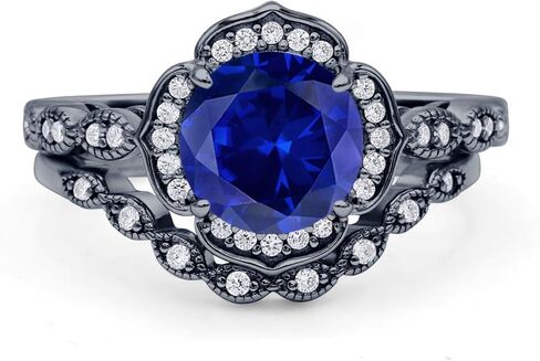 OMRANII Round Floral Antique Bridal Set Vintage Style Art Deco V Shape Half Eternity Wedding Band Engagement Ring Cubic Zirconia 925 Sterling Silver in Saudi Arabia