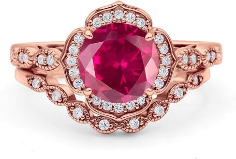 OMRANII Round Floral Antique Bridal Set Vintage Style Art Deco V Shape Half Eternity Wedding Band Engagement Ring Cubic Zirconia 925 Sterling Silver in Saudi Arabia