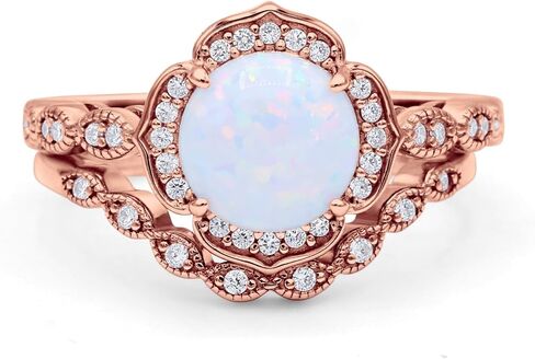 OMRANII Round Floral Antique Bridal Set Vintage Style Art Deco V Shape Half Eternity Wedding Band Engagement Ring Cubic Zirconia 925 Sterling Silver in Saudi Arabia