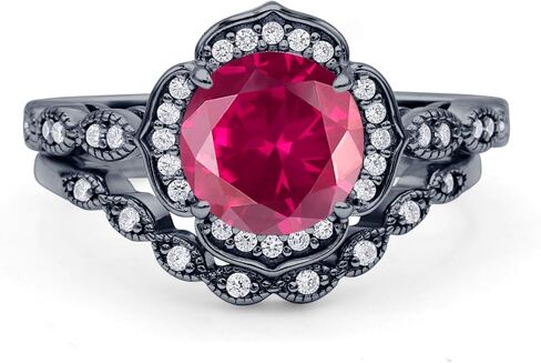 OMRANII Round Floral Antique Bridal Set Vintage Style Art Deco V Shape Half Eternity Wedding Band Engagement Ring Cubic Zirconia 925 Sterling Silver in Saudi Arabia
