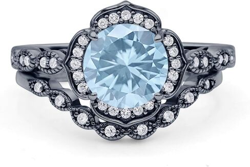 OMRANII Round Floral Antique Bridal Set Vintage Style Art Deco V Shape Half Eternity Wedding Band Engagement Ring Cubic Zirconia 925 Sterling Silver in Saudi Arabia