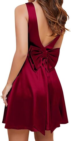 MUXXN Women's Vintage 1950s Sleeveless Big Bow Backless Cocktail Homecoming Mini Short Dress in Saudi Arabia