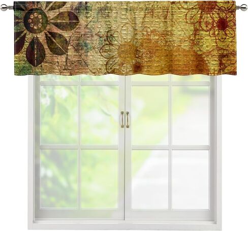 Vintage Abstract Floral Valance Curtains, Weathered Mottled Mandala Flower Mystic Retro Decor Window Treatments, Rod Pocket Drapes for Bedroom Living Room Kitchen, 54x18in 1P in Saudi Arabia
