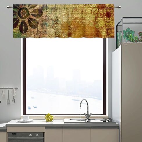 Vintage Abstract Floral Valance Curtains, Weathered Mottled Mandala Flower Mystic Retro Decor Window Treatments, Rod Pocket Drapes for Bedroom Living Room Kitchen, 54x18in 1P in Saudi Arabia