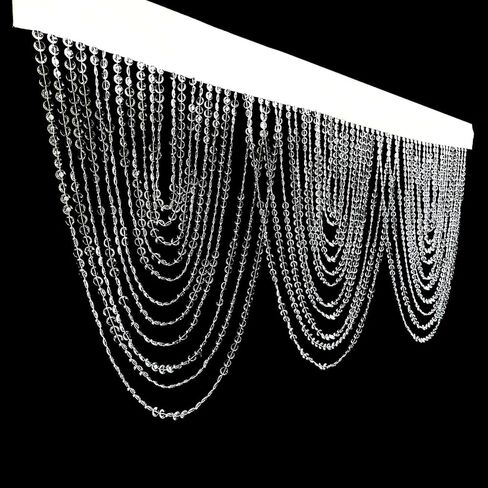 Efavormart 2 Pack Crystal Beaded Curtain Valance, 42" W x 23" H Clear Acrylic Triple Swag Diamond Cut Window Beads, Sparkling Doorway Garland for Wedding Backdrop, Room Divider, Luxury Home Decor in Kuwait