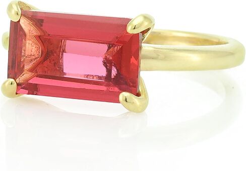 مجموعة أفقية من خاتم التورمالين الوردي المستطيل المملوء بالذهب على شكل زمرد - جوهرة ميلاد أكتوبر باللون الذهبي الوردي اللامع - خاتم كوكتيل رمز أفضل صديق - مجوهرات الصداقة للنساء in Kuwait