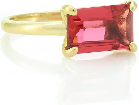 مجموعة أفقية من خاتم التورمالين الوردي المستطيل المملوء بالذهب على شكل زمرد - جوهرة ميلاد أكتوبر باللون الذهبي الوردي اللامع - خاتم كوكتيل رمز أفضل صديق - مجوهرات الصداقة للنساء in Kuwait