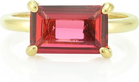 مجموعة أفقية من خاتم التورمالين الوردي المستطيل المملوء بالذهب على شكل زمرد - جوهرة ميلاد أكتوبر باللون الذهبي الوردي اللامع - خاتم كوكتيل رمز أفضل صديق - مجوهرات الصداقة للنساء in Kuwait