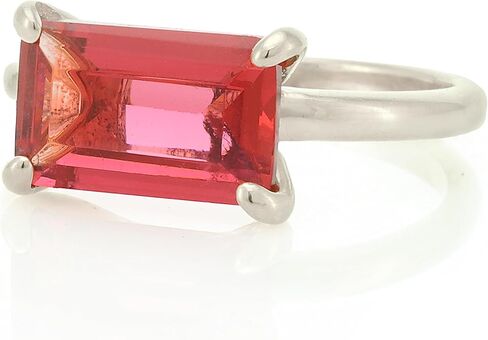 مجموعة أفقية من خاتم التورمالين الوردي المستطيل المملوء بالذهب على شكل زمرد - جوهرة ميلاد أكتوبر باللون الذهبي الوردي اللامع - خاتم كوكتيل رمز أفضل صديق - مجوهرات الصداقة للنساء in Kuwait