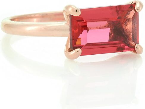 مجموعة أفقية من خاتم التورمالين الوردي المستطيل المملوء بالذهب على شكل زمرد - جوهرة ميلاد أكتوبر باللون الذهبي الوردي اللامع - خاتم كوكتيل رمز أفضل صديق - مجوهرات الصداقة للنساء in Kuwait