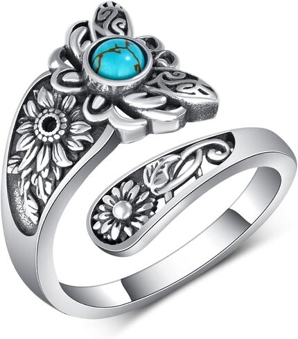 Genuine Turquoise Spoon Ring 925 Sterling Silver Turquoise Ring Vintage Western Thumb Ring Turquoise Jewelry for Women in Kuwait