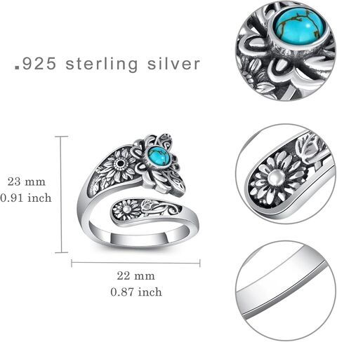 Genuine Turquoise Spoon Ring 925 Sterling Silver Turquoise Ring Vintage Western Thumb Ring Turquoise Jewelry for Women in Kuwait
